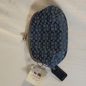 NWT Coach coin purse dark blue and silver